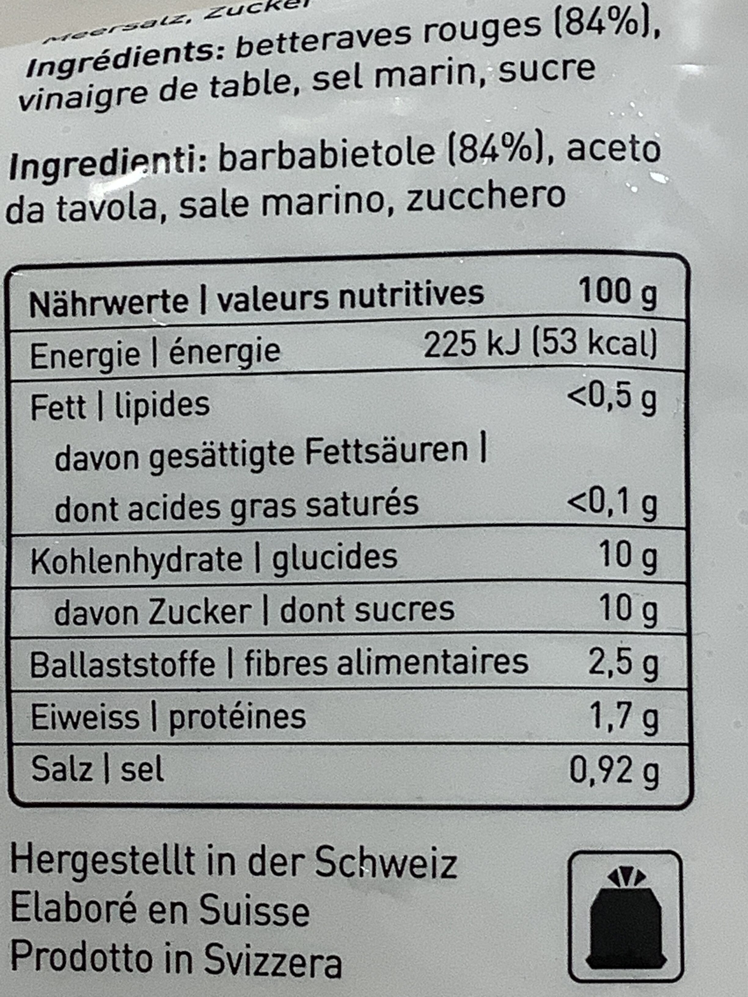 Salade de betteraves rouges - Nutrition facts - fr