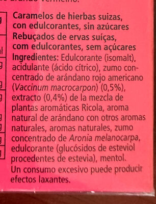 caramelos de hierbas suizas arándano rojo - Ingredients