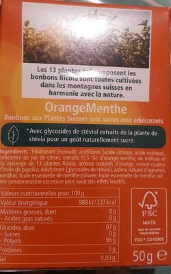 Orange Menthe sans sucres avec édulcorant provenant de la stévia - Nutrition facts - fr