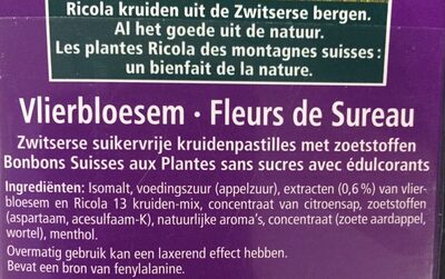 Ricola Fleurs de Sureau - Ingrédients - nl