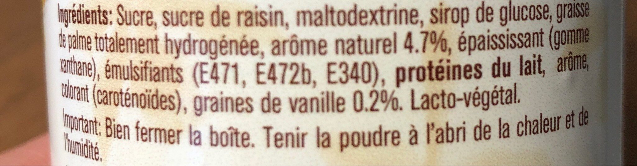 Milkshake Vanille - Tableau nutritionnel