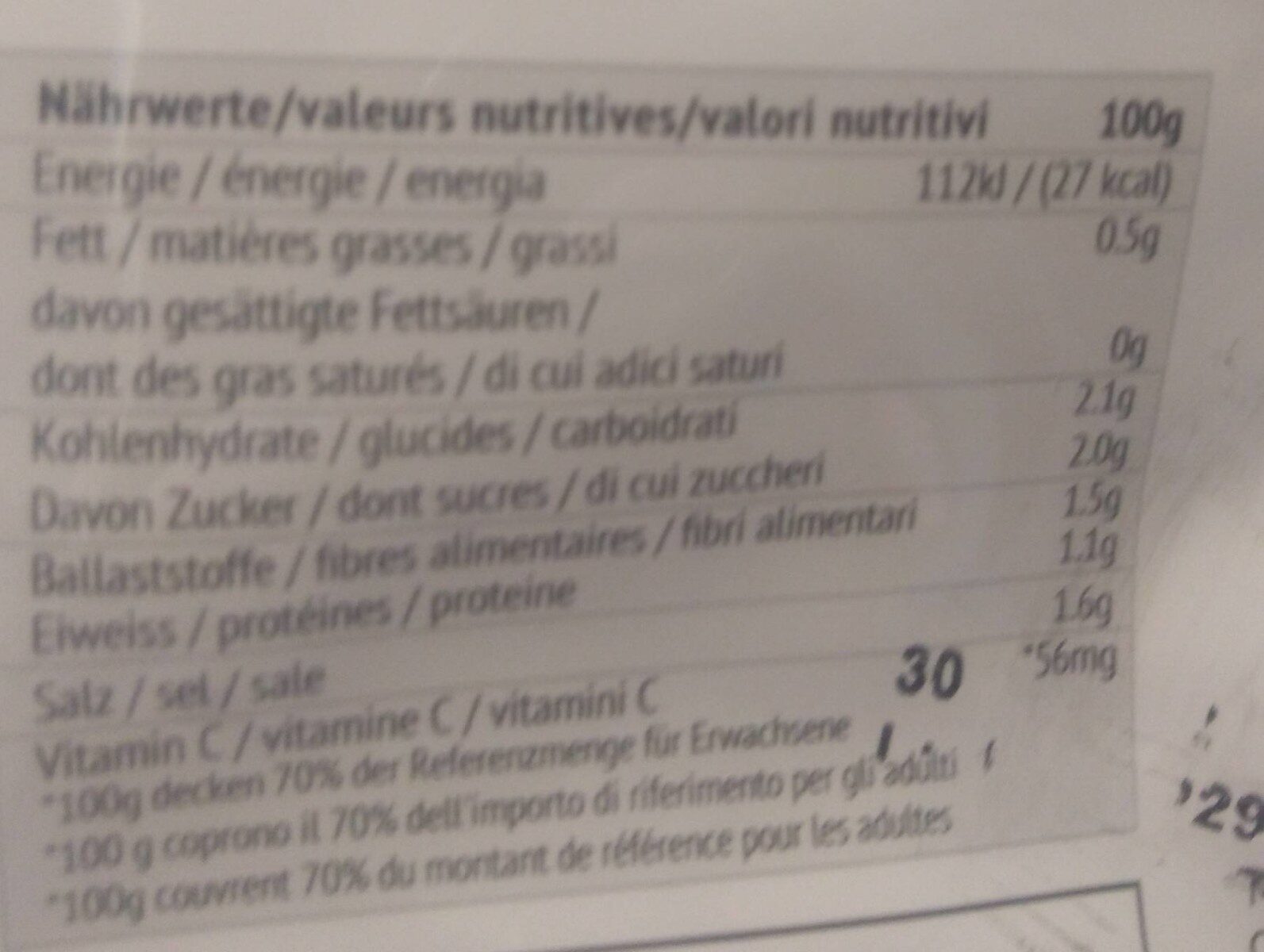 Weinsauerkraut - Valori nutrizionali - fr