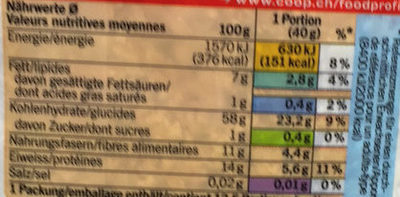 Flocons d'avoine suisses - Valori nutrizionali