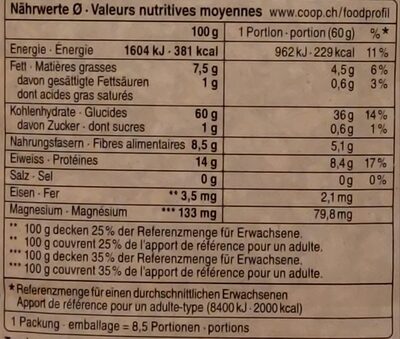 Flocons d'avoine bio fins Campiuns - Valori nutrizionali - fr