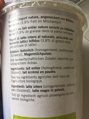 Bifidus Vollmilchjogurt nature BIO - Ingredienti - fr
