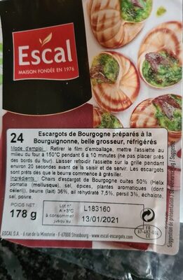 Escargots de Bourgonne - Näringsfakta - fr