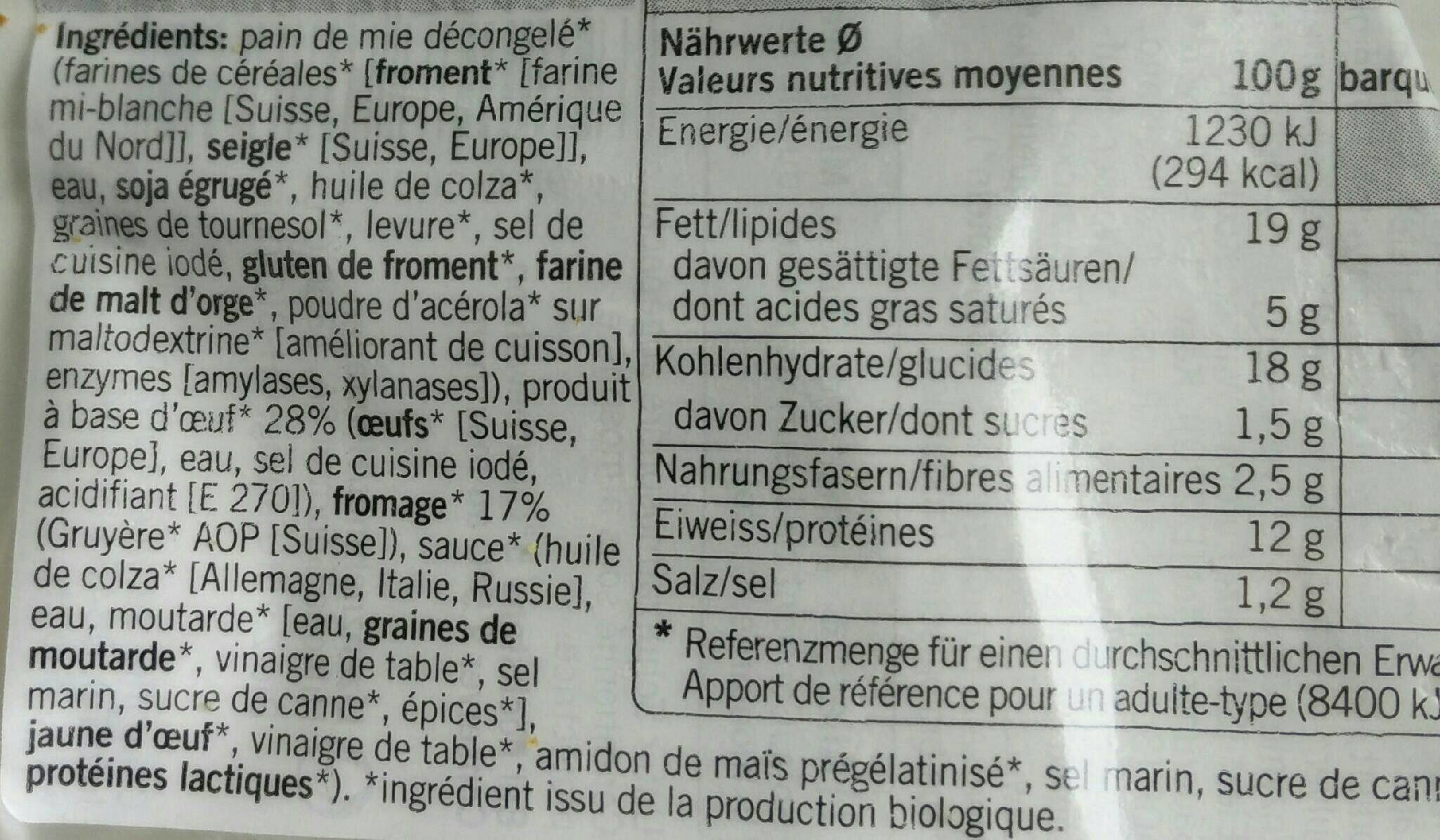 Sandwich oeuf et Le Gruyère AOP - Ingredients - fr