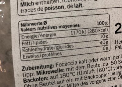 Foccacia, Oliven - Nutrition facts - fr