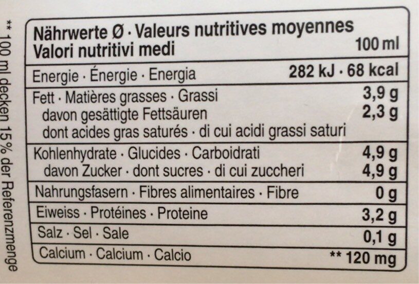 Vollmilch : 3.9% Milchfett - Nährwertangaben - fr