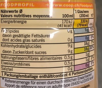 Jus d'Orange 100 % Fruit - Tableau nutritionnel