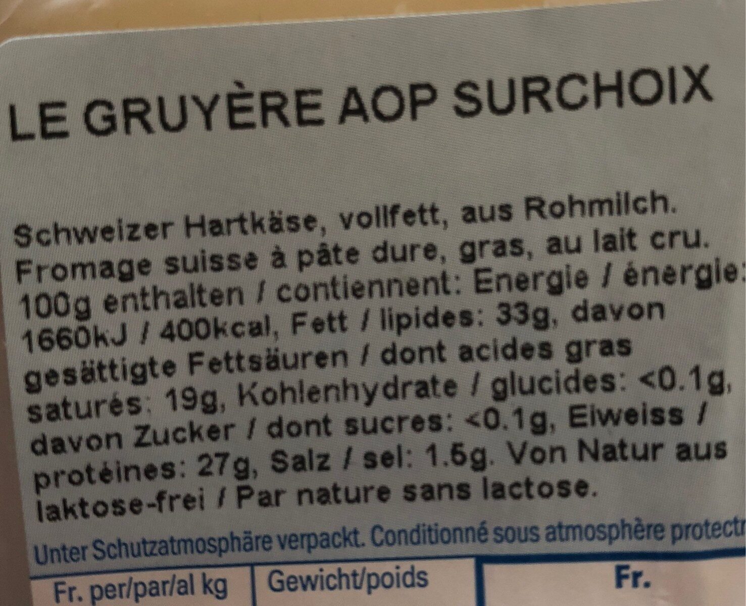 Le Gruyère AOP Surchoix - Ingredienti - fr
