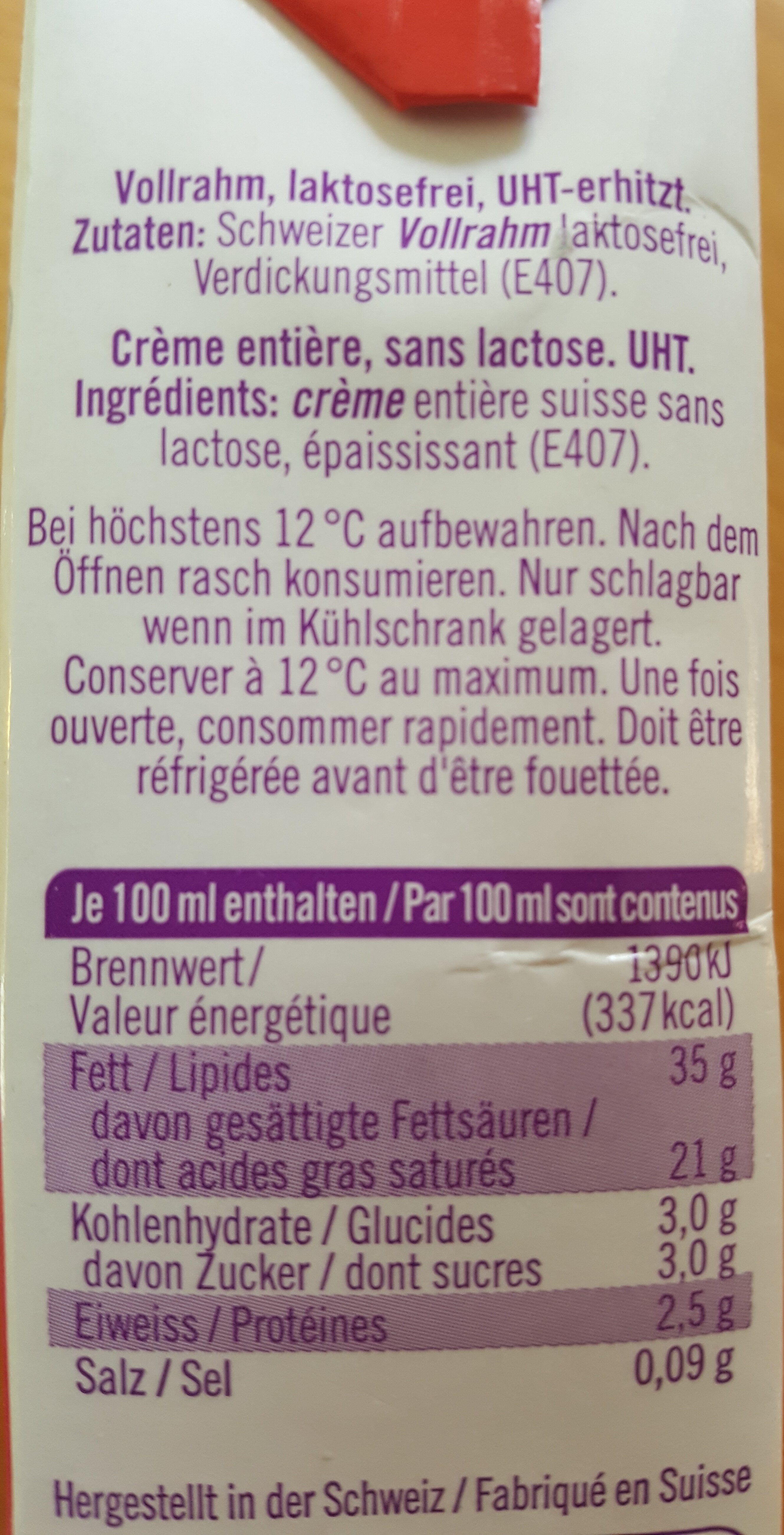 Good day Crème entière sans lactose - Ingredienti - fr