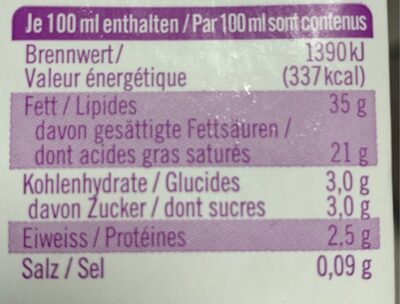 Good day Crème entière sans lactose - Valori nutrizionali - fr