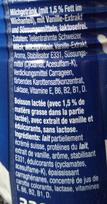 Energy Milk Vanilla - Ingredients - de