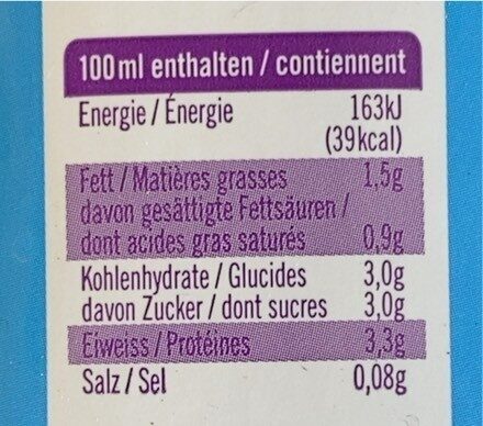 laktosefreie Milch - Valori nutrizionali - fr