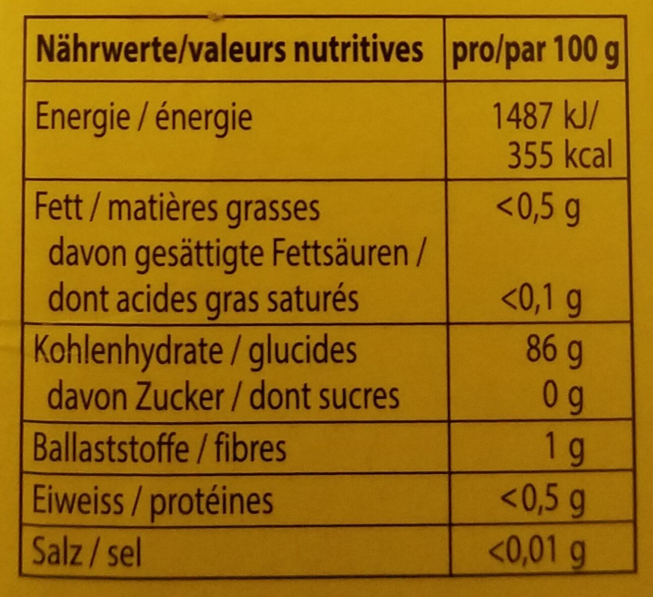 Maizena Maisstärke - Valori nutrizionali - de