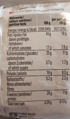 Protein choco almonds - Nutrition facts - fr