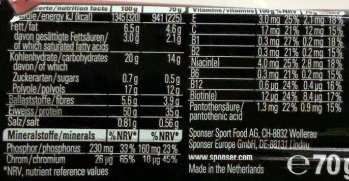 Protein 50 Chocolate - Nutrition facts