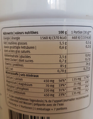 Whey Isolate 94 - Nutrition facts