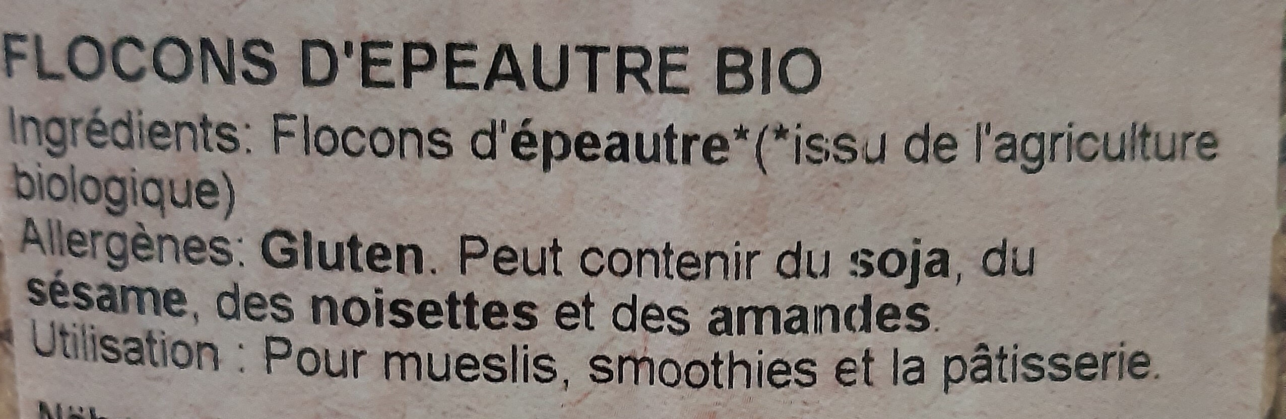 Flocons d'Epeautre Bio - Ingredienti - fr