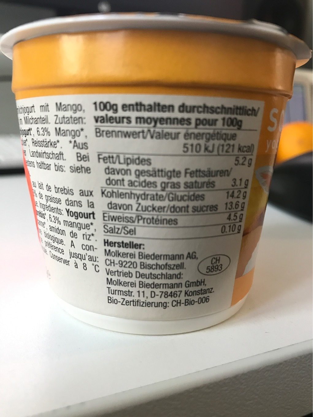 Schafjoghurt , Mango - Nutrition facts - fr