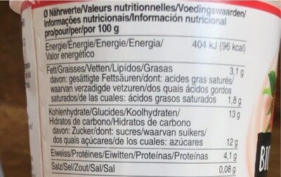 Yaourt Fraise Sans Lactose - Tableau nutritionnel
