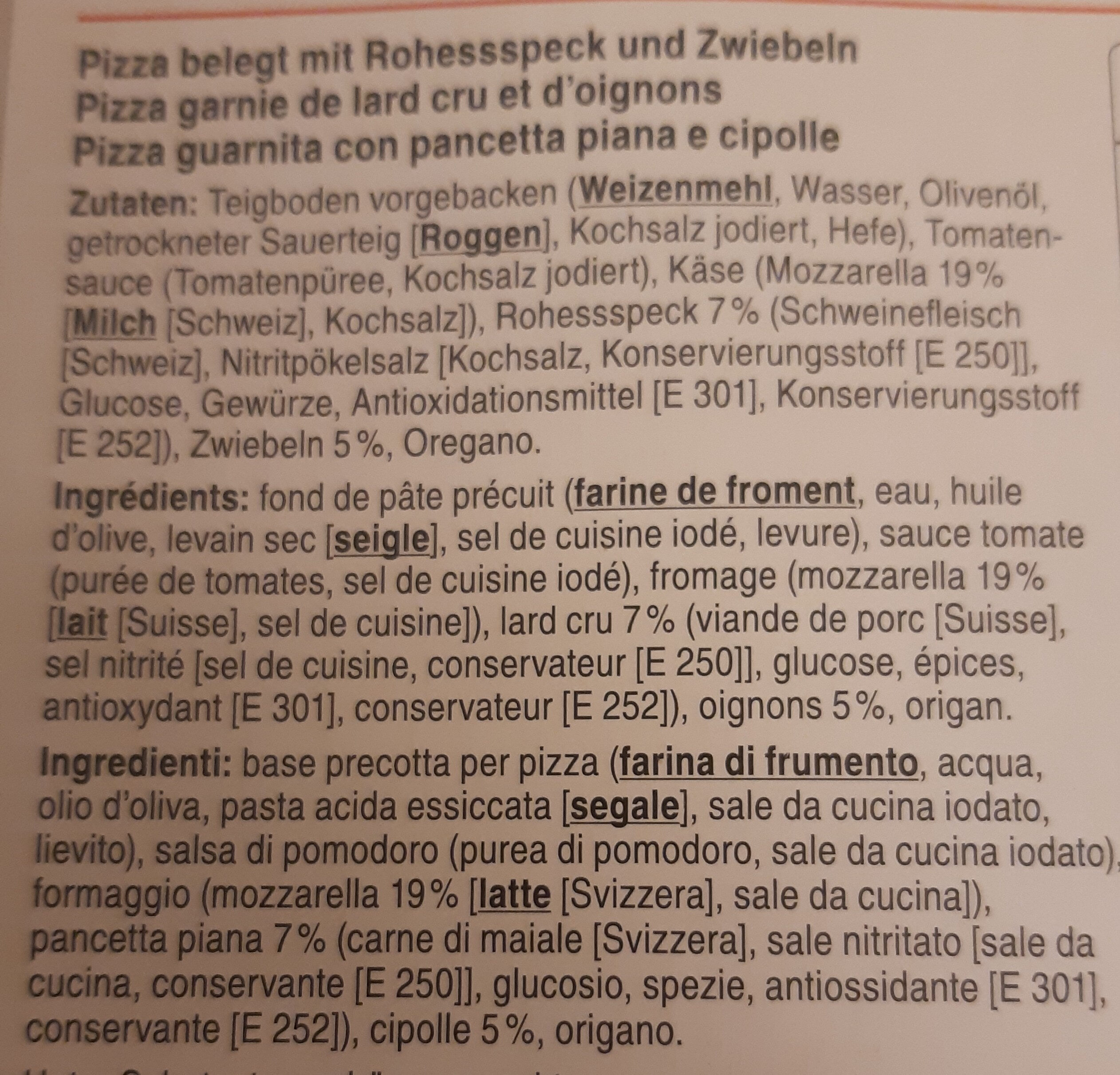 Pizza pancetta e cipolle - Ingredients - fr