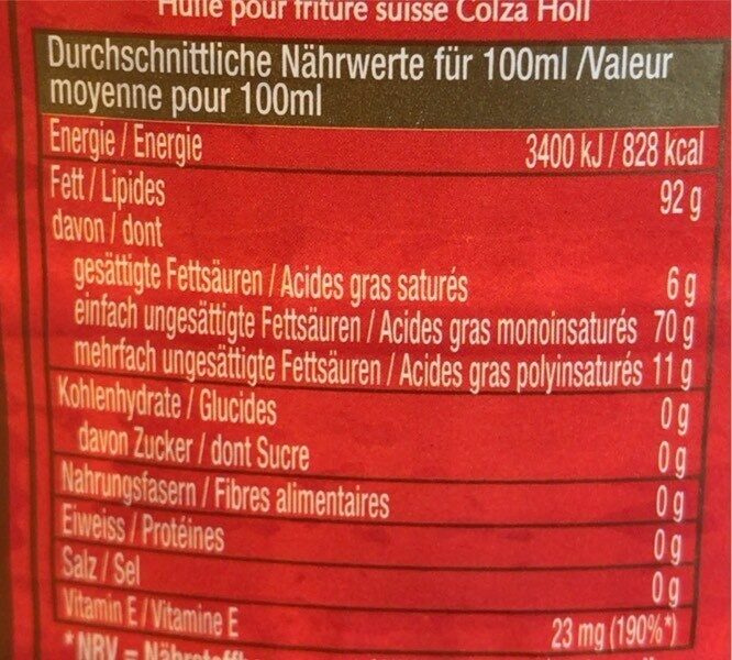 Schweizer Frittieröl - Nutrition facts - fr