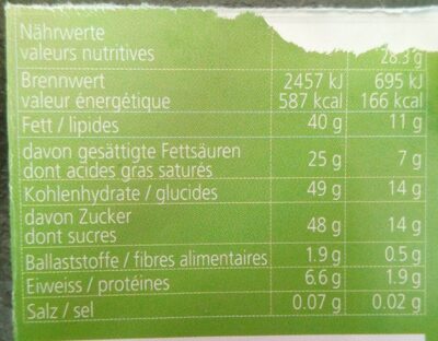 Chocolat fin suisse - Nutrition facts - fr