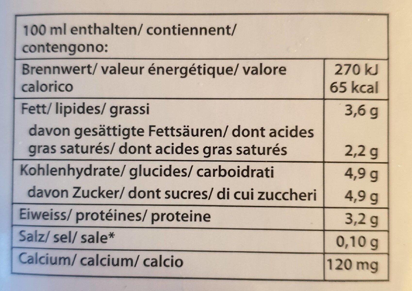 Lait entier - Valori nutrizionali - fr