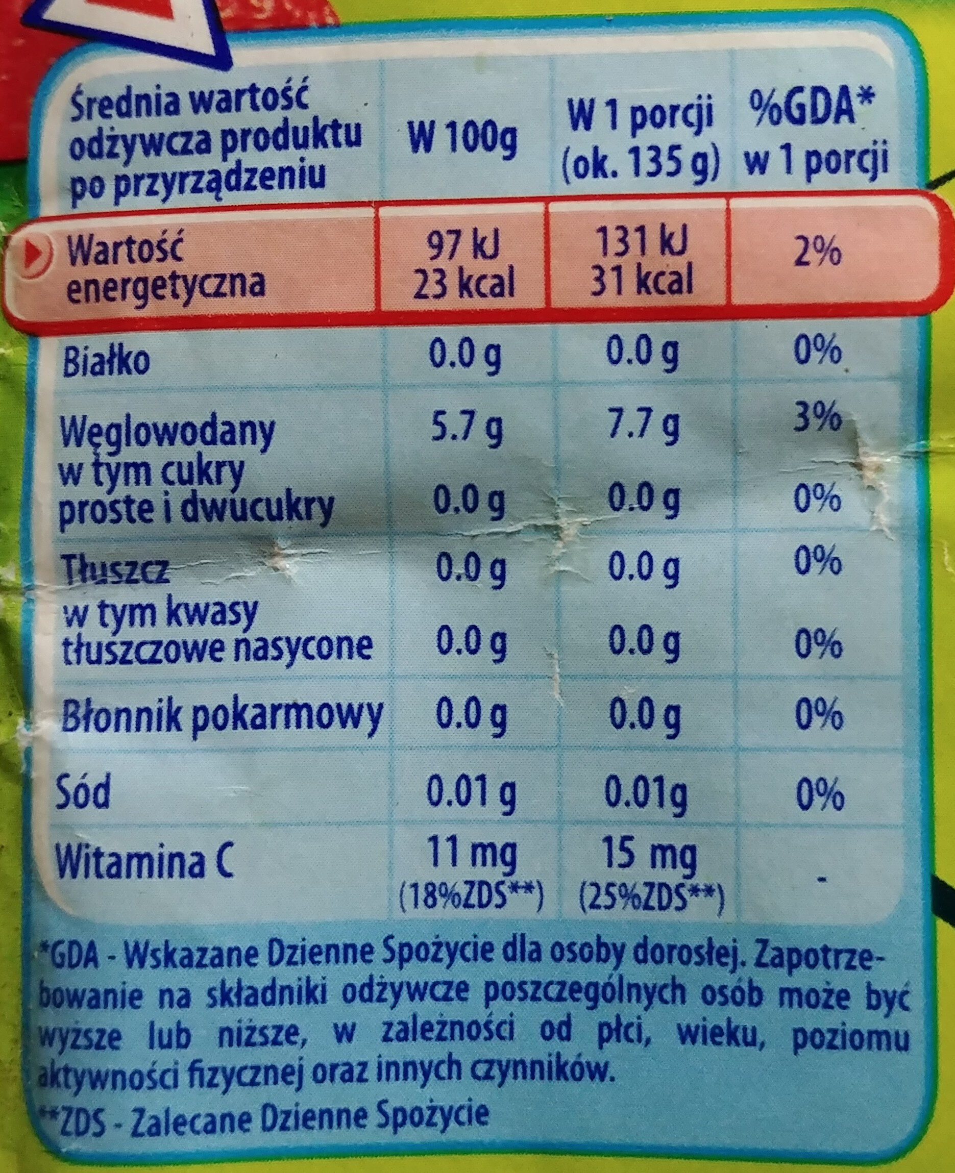 Kisiel - Nutrition facts - pl