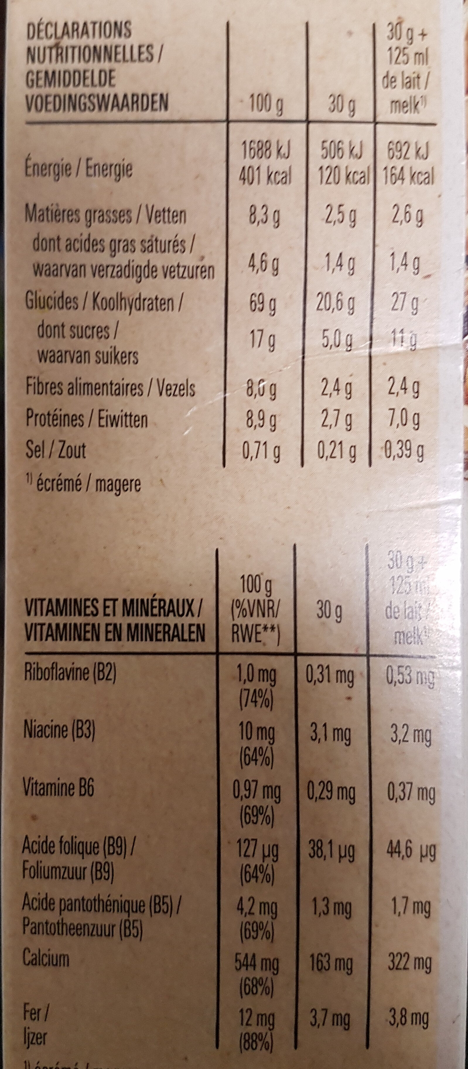 NESTLE FITNESS Chocolat Noir Céréales 375g - Nutrition facts