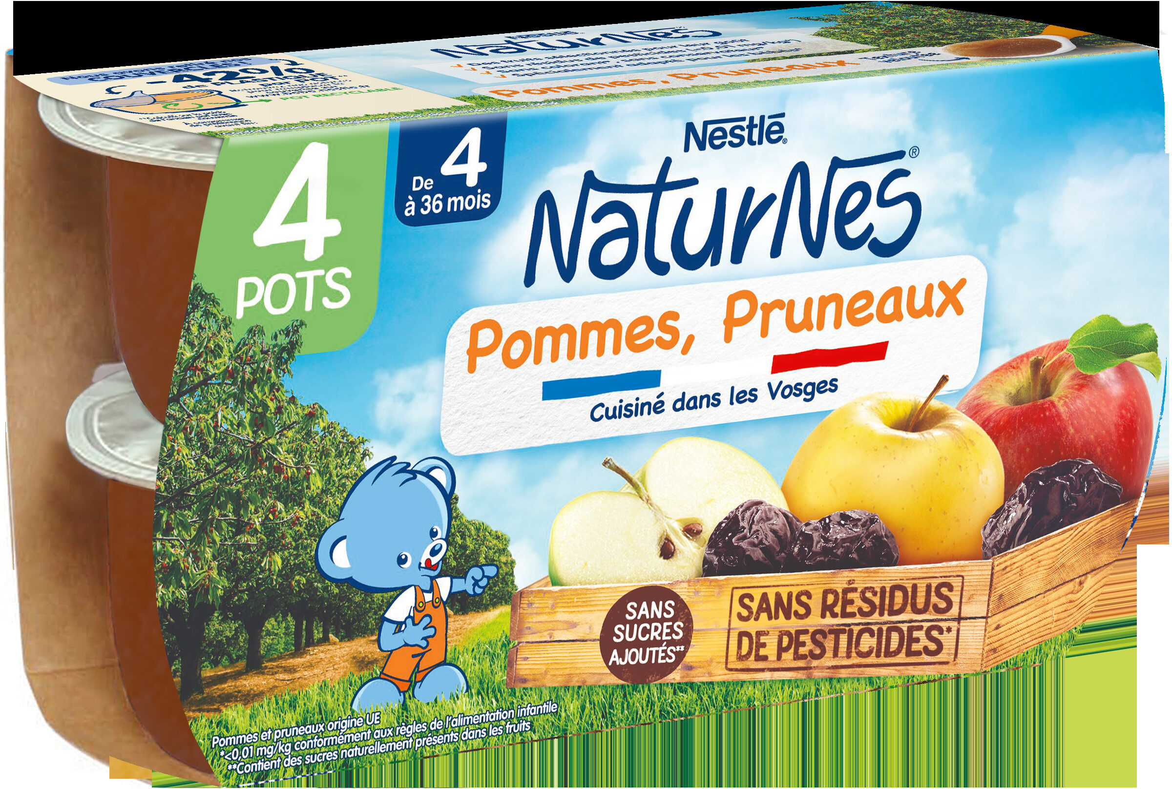NESTLÉ NATURNES Purée bébé Pommes Pruneaux -4x130g -Dès 4/6 mois - Produit