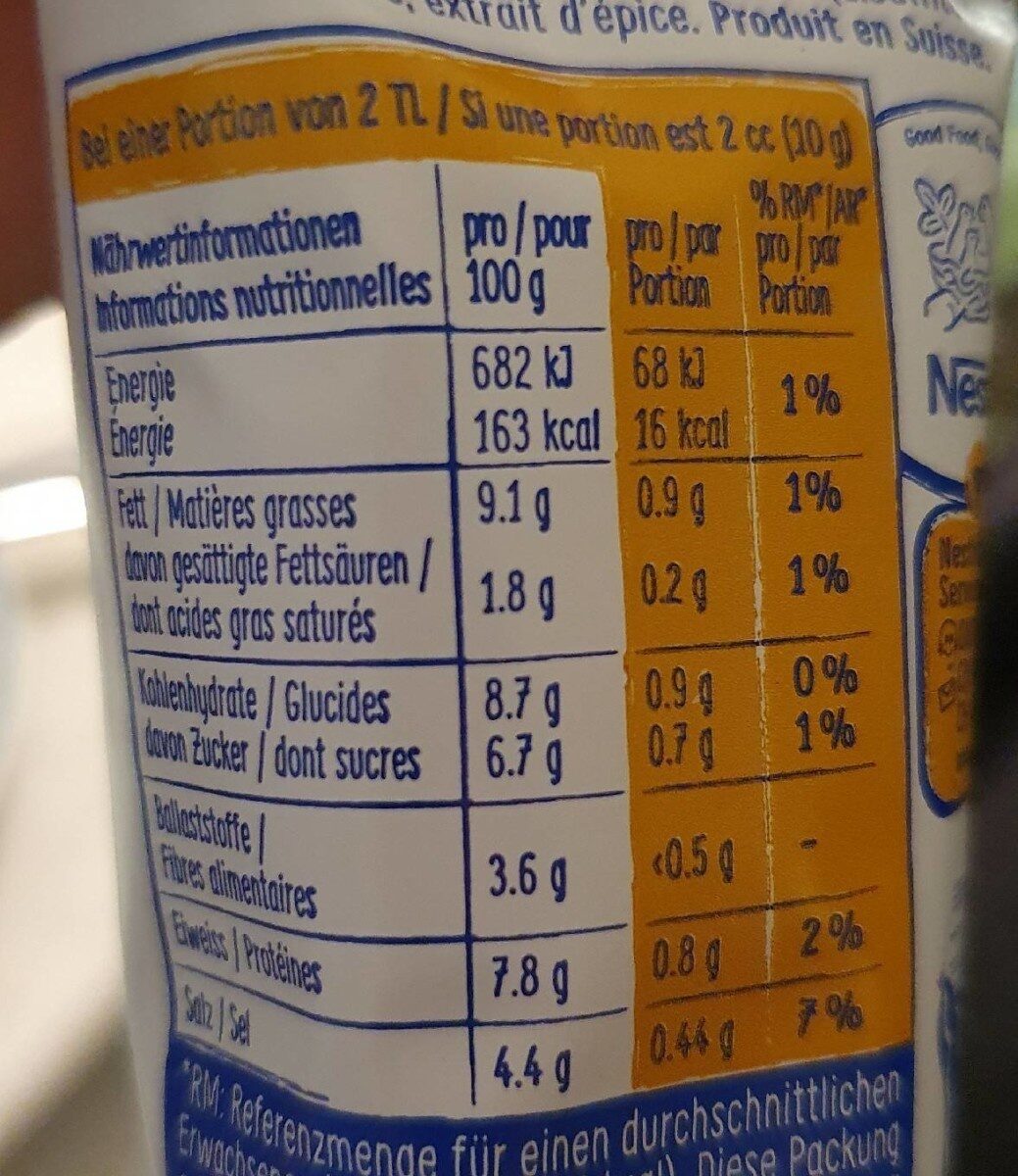 Moutarde gros grains - Tableau nutritionnel