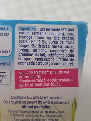 NESTLÉ P'TIT ONCTUEUX au Fromage Blanc Fruits Rouges-4x100g-Dès 6 mois - Zutaten - fr
