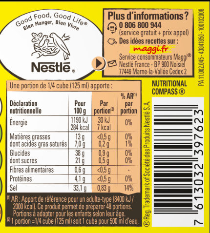 MAGGI Bouillon KUB Volaille Réduit en sel de -25% 120g - Tableau nutritionnel