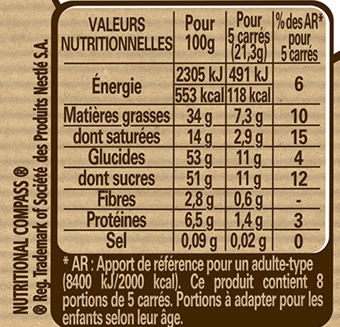 NESTLE DESSERT Praliné 170g - Información nutricional - fr