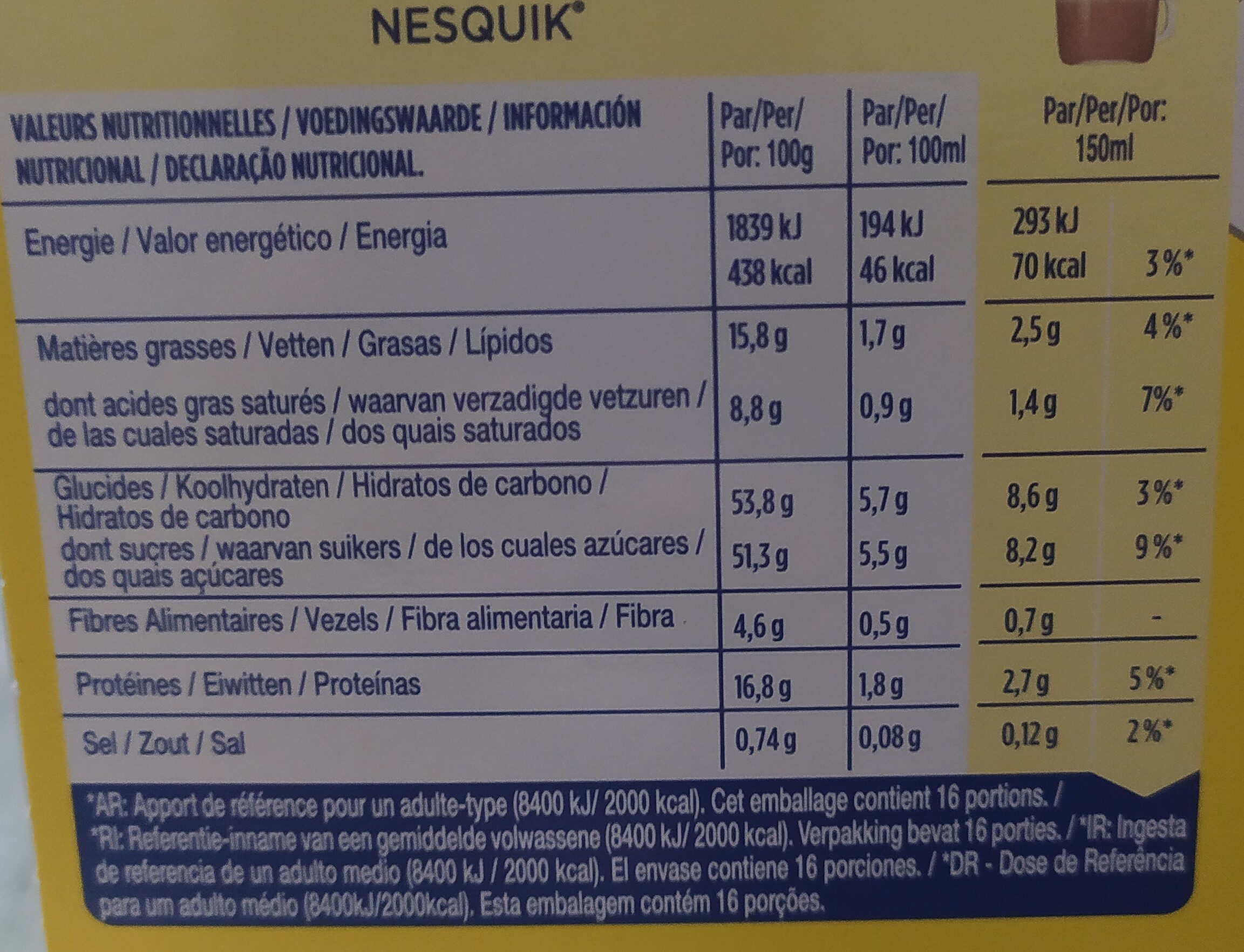 Nesquick - Información nutricional