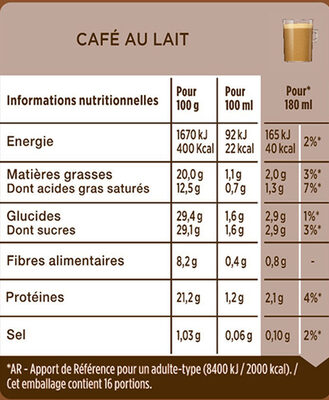Dolce Gusto Café au Lait - Tableau nutritionnel