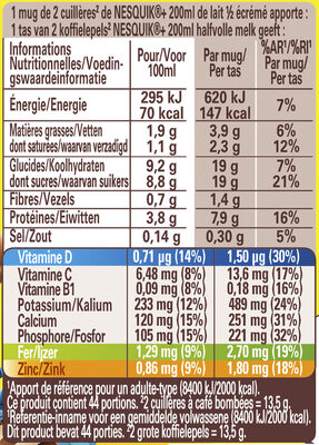 NESQUIK Gout EXTRA CHOCO Poudre Cacaotée boîte 600g - Tableau nutritionnel
