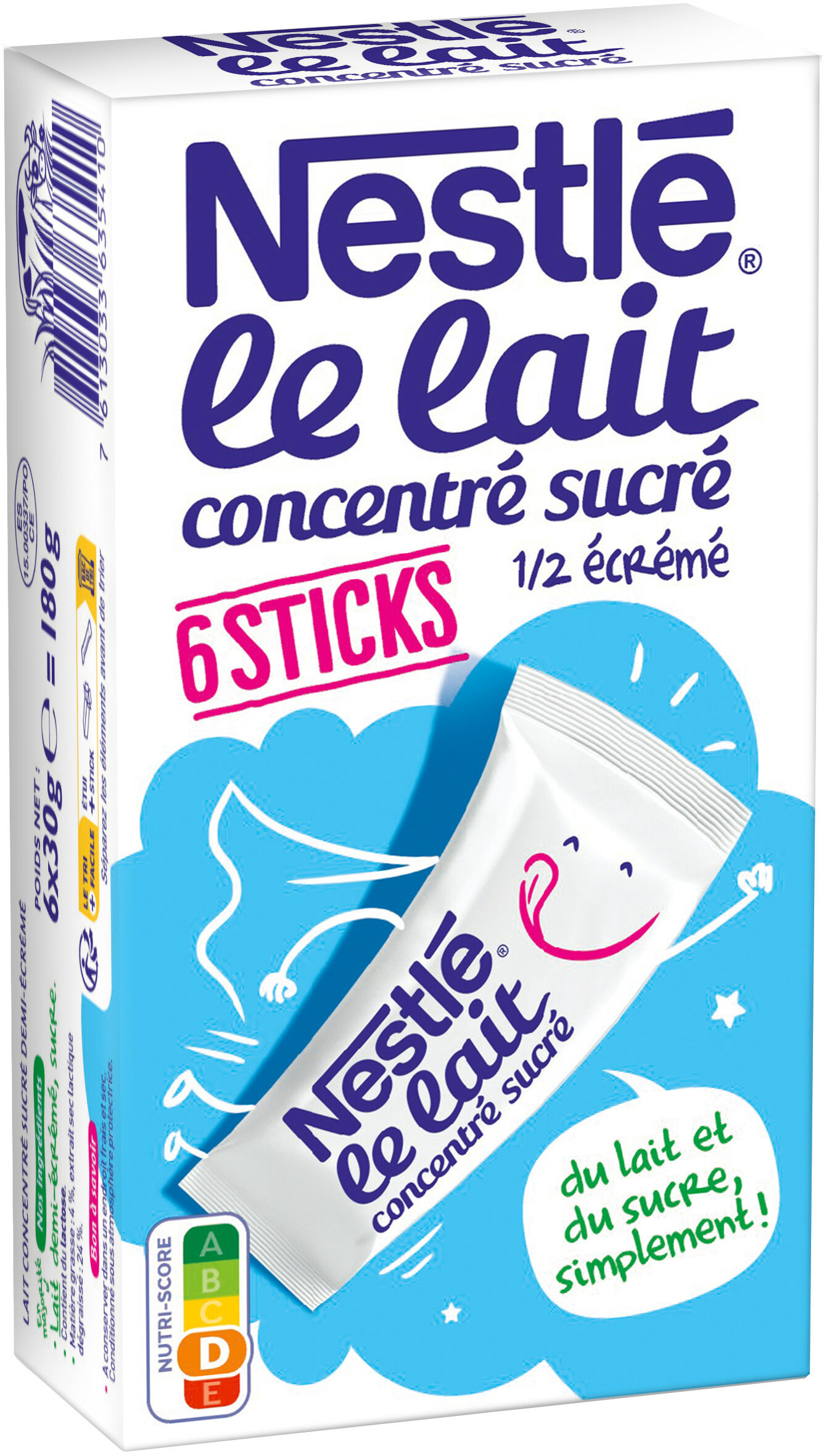 NESTLE Lait Concentré Sucré lait demi écrémé 6 sticks de 30g - Produit