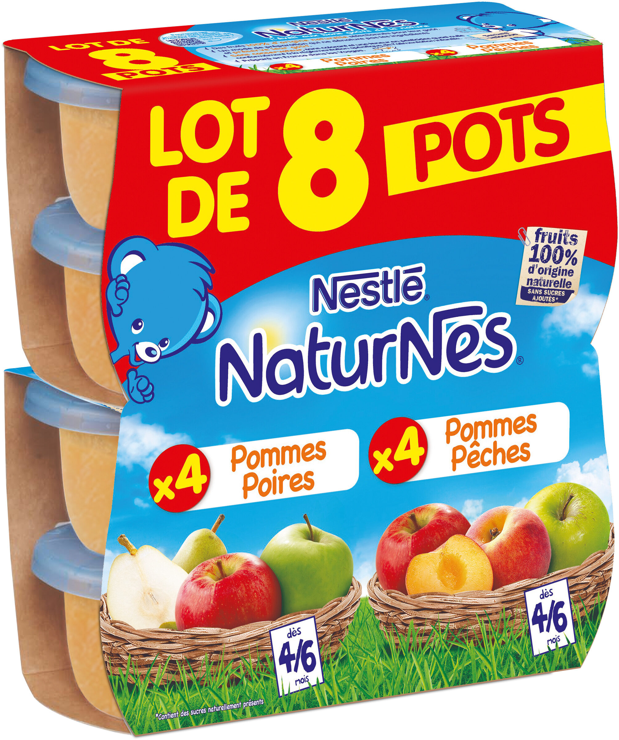 NESTLE NATURNES Compotes Bébé Pommes Poires + Pommes Pêches 8x130g - Produit