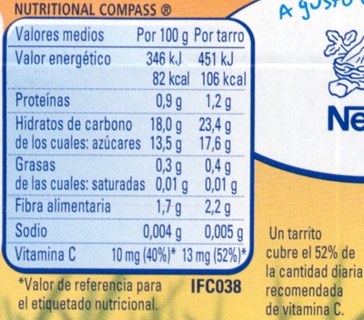 Postre de frutas "Nestlé" 6 frutas con galleta - Información nutricional