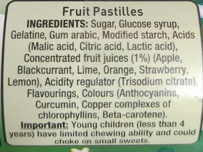 Rowntrees Fruit Pastilles Tube - Ingredients