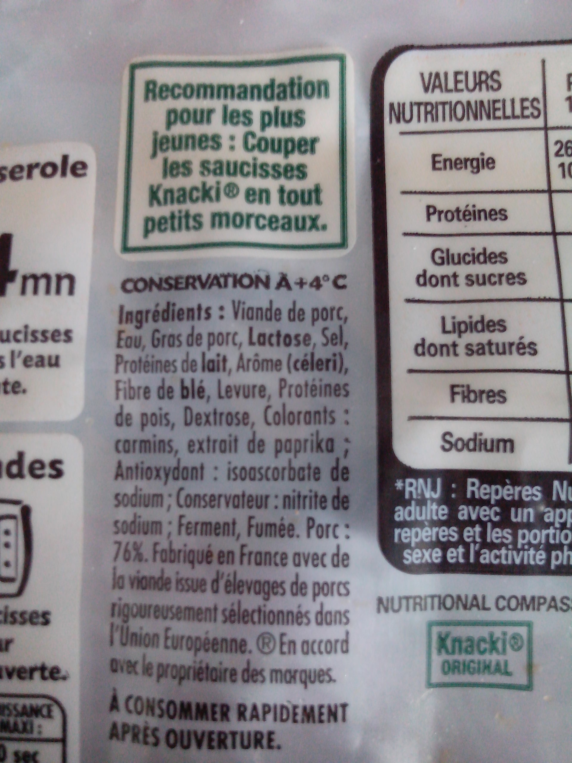 Knacki - 100% pur porc - Saucisses de Strasbourg - Ingrédients