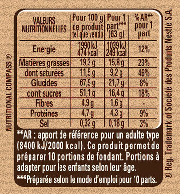 NESTLE DESSERT Préparation pour Fondant au Chocolat 317g - Informació nutricional - fr
