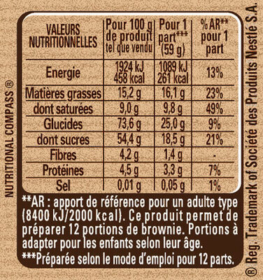 NESTLE DESSERT Préparation pour Brownie au Chocolat 405g - Nutrition facts - fr