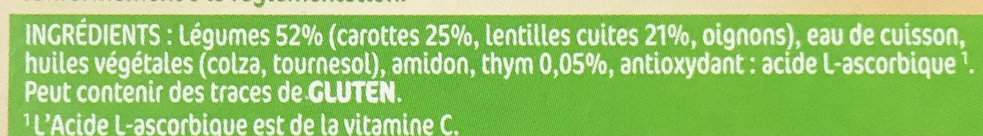 NaturNes Carottes Lentilles Touche de Thym - Ingredients - fr