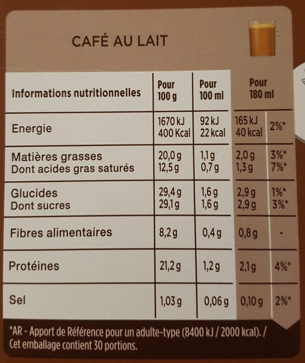 DOLCE GUSTO Café au lait - Voedingswaarden - en