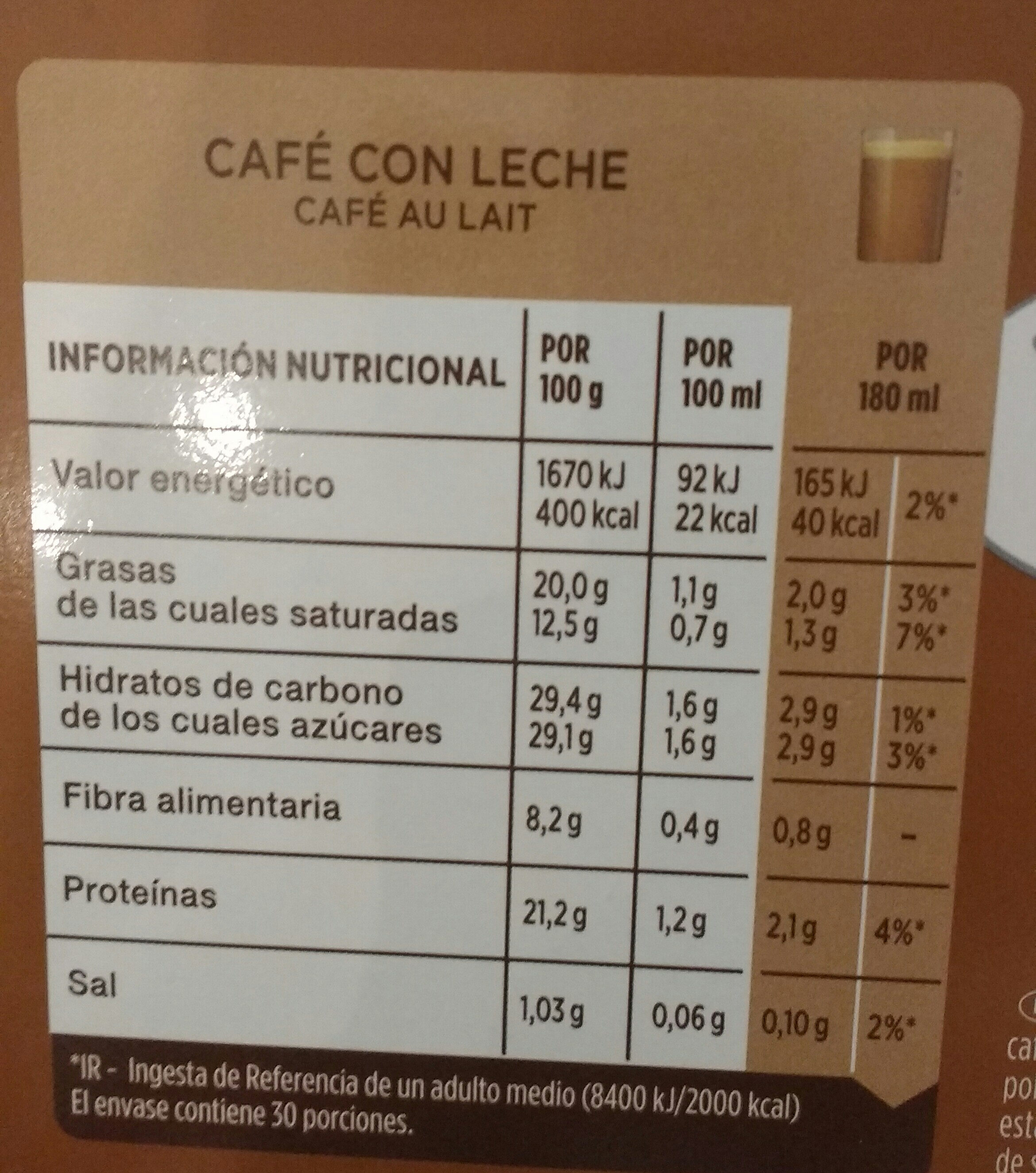 DOLCE GUSTO Café au lait - Tableau nutritionnel